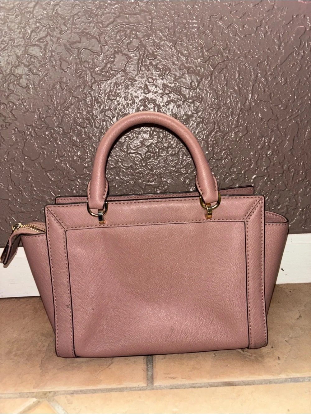 Michael Kors Dusty Brown Saffiano Leather Satchel with Gold Hardware - Picture 3 of 5